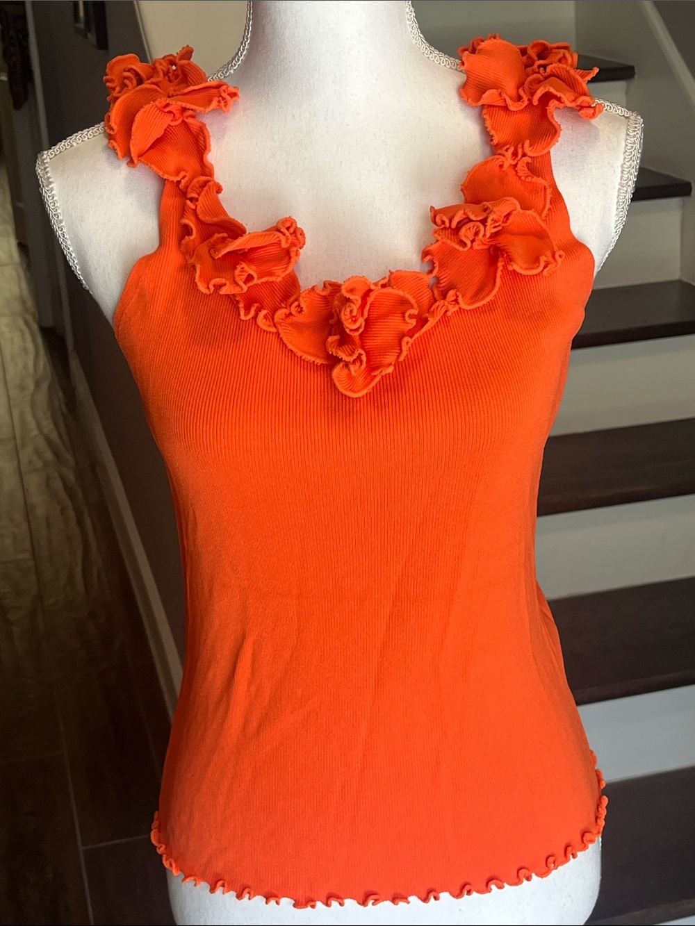 Venini Bright Orange Ruffle-Trim Tank Sz. Lg - Picture 1 of 10